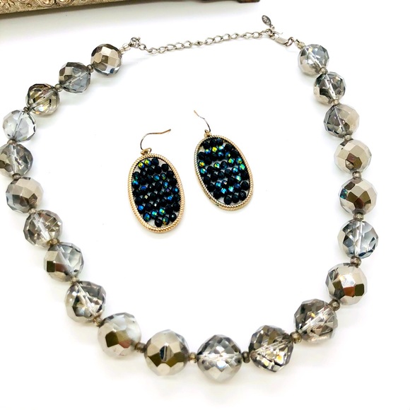 Vintage Crystal Necklace & Peacock AB Earrings 🦚 - Picture 1 of 12